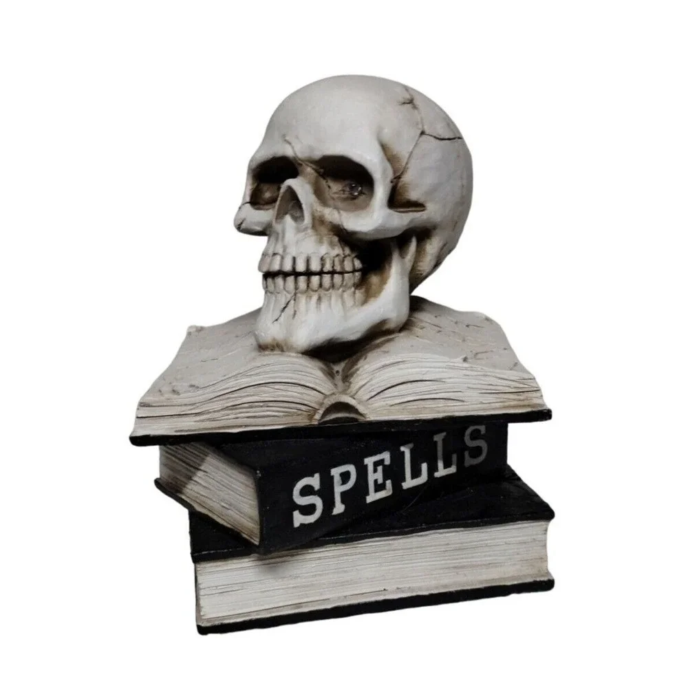 Skull on Books Halloween‎ Decor Light Up Eyes Spell Book Spooky Prop